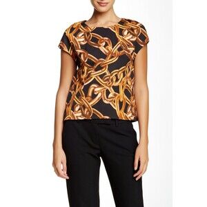 Womens New L Chain Trina Turk Blouse Top Beautiful Black Brown Rust Carola NWT